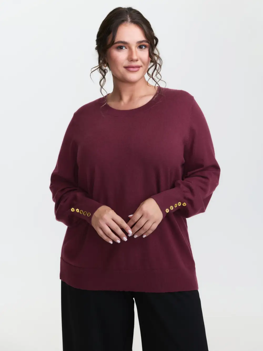 Lantern Sleeve Button Detail Pullover