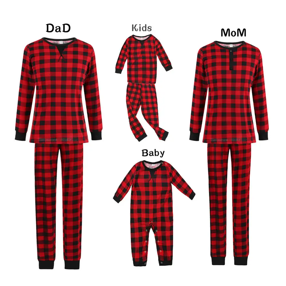 Christmas Black-Red Plaid Family Matching Pajamas Set (with Pet Dog Clothes)