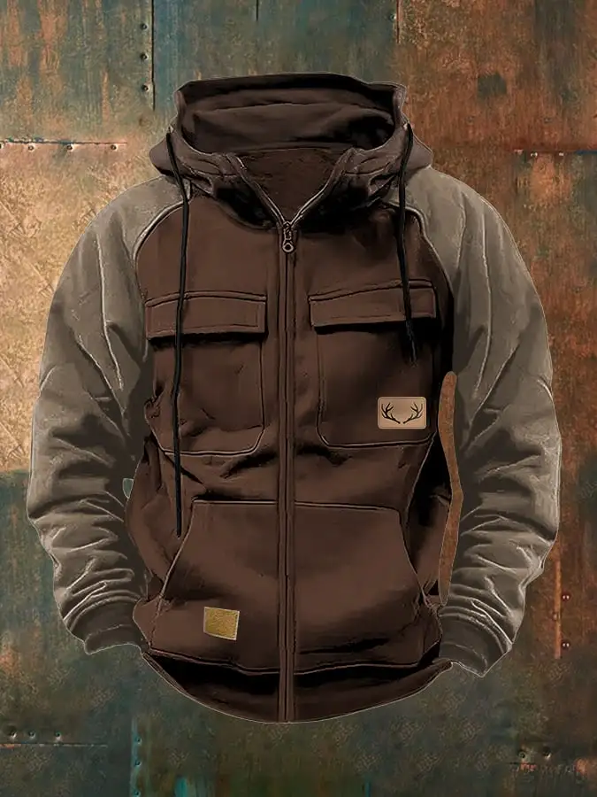 Men's Retro Casual Elk Contrast Color Jacket