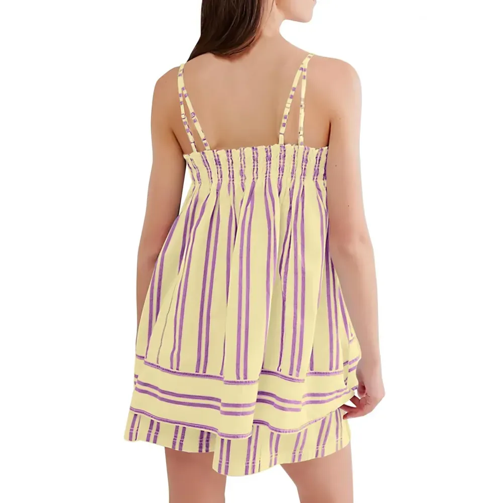 ✨Women 2 Piece Camisole Babydoll Top Tank Striped Boxer Shorts Matching Pjs Outfit Lounge Sets