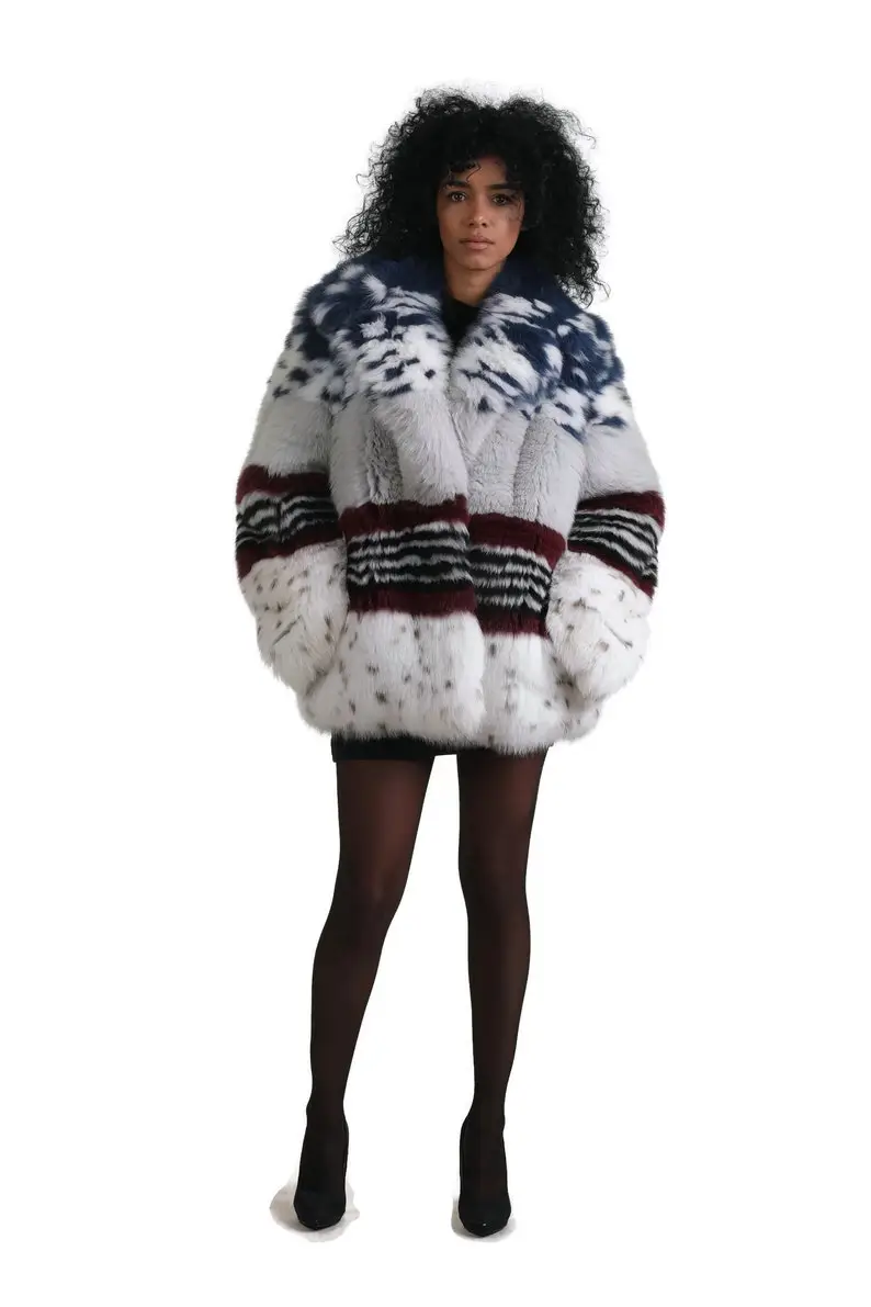 Multicolored  Fox Fur coat