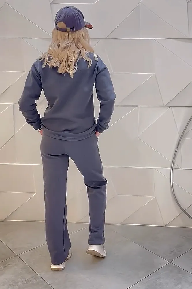 Women's solid color round neck top and pants two-piece set