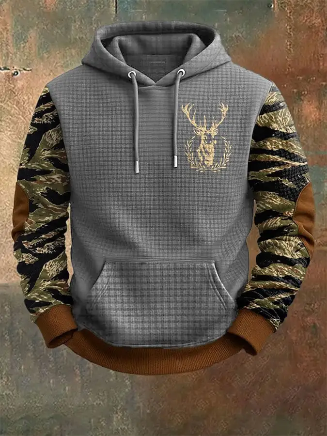 Men's Vintage Western Elk Print Jacquard Hoodie
