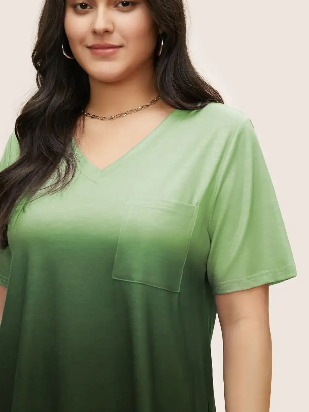 Ombre Contrast Patched Pocket T-Shirt