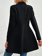 Women's Coat Warm Comfortable Pocket Buttons Fashion Plain Outdoor Vacation Double Breasted Long Turndown Regular Fit Long Sleeve Outerwear Black Red Camel Fall Winter