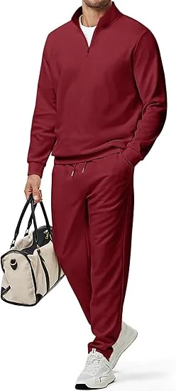 Men’s 2-Piece Set – Textured Long Sleeve Polo Shirt & Drawstring Pants