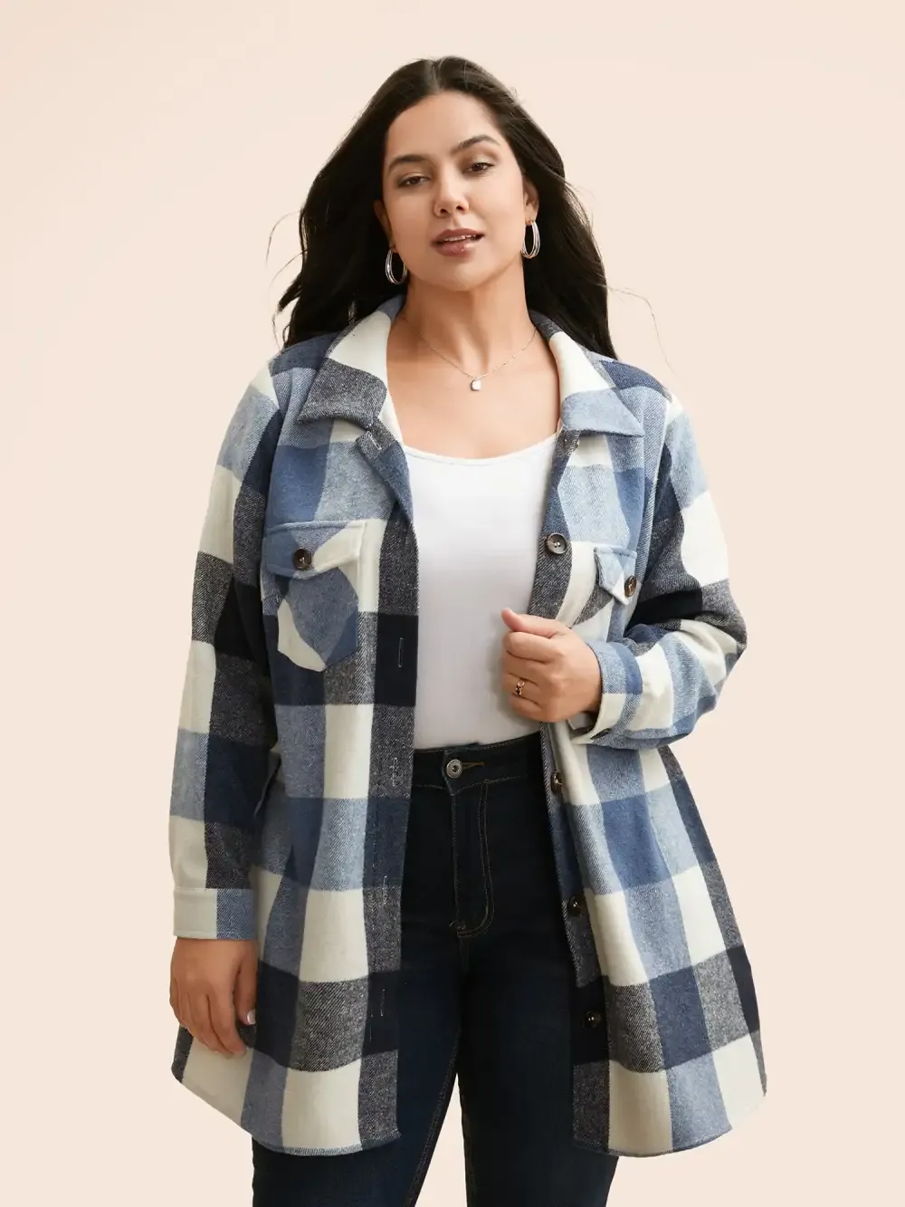 Halloween Plaid Chest Pockets Long Jacket
