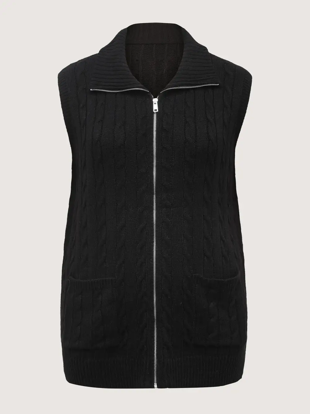 Cable Zipper Sleeveless Knit Cardigan