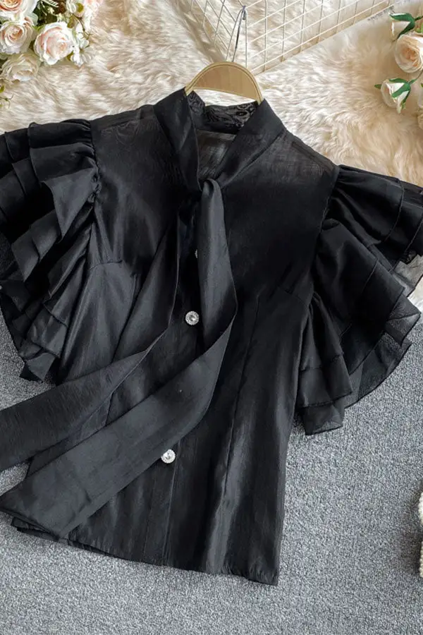  Pussy Bow Feminine Ruffle Sleeve Blouse