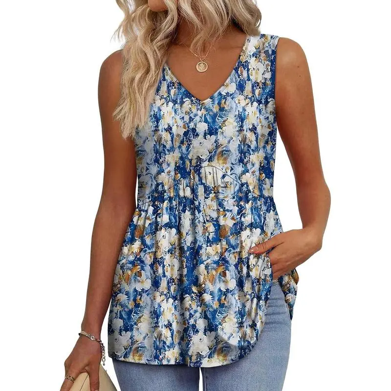 Women’s V-Neck Peplum Tank Top – Flowy, Sleeveless, Stretchy Summer Style