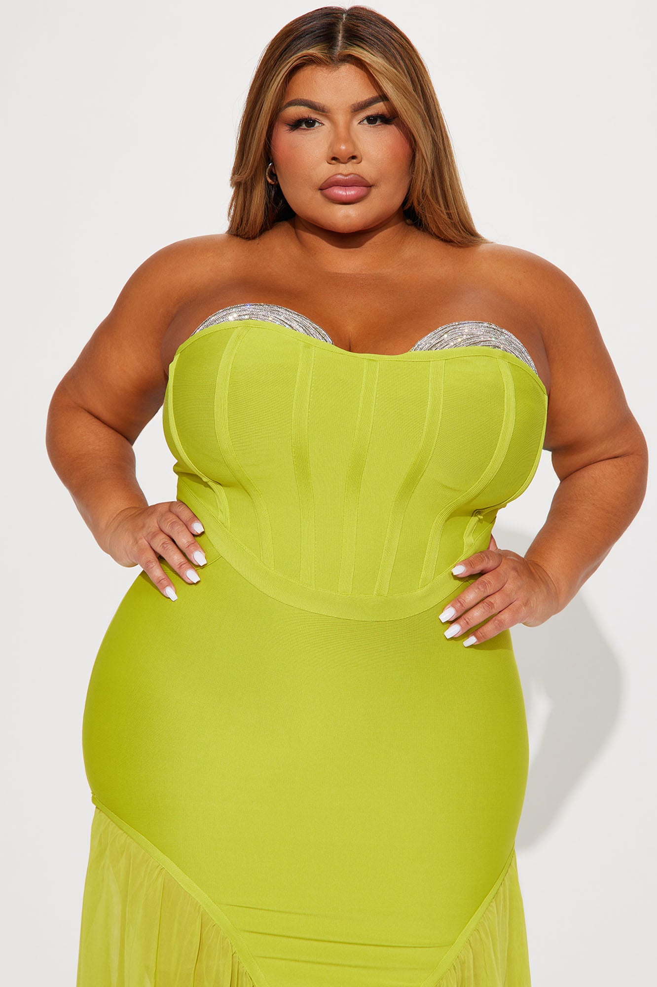 Gloria Bandage Embellished Gown - Chartreuse