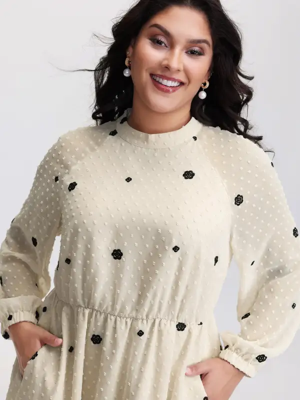 Sheer Textured Ruffled Hem Midi Dress