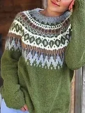 Women's Sweater Fair Isle Sweater Pullover Casual Soft Floral Ribbed Crew Neck Knitted Print Long Sleeve Regular Tops Knit Outdoor Daily Holiday Red Blue Fall Winter