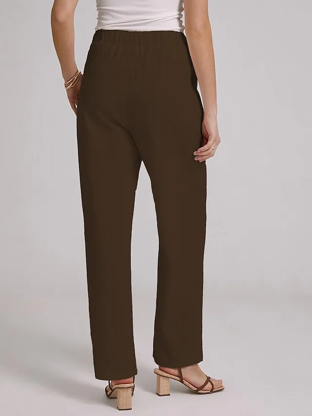Women's Wide Leg Chinos Cotton Linen Baggy Mid Waist Black Summer