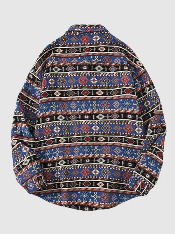 Men's Retro Geometric Ethnic Blend Wool Shirt Jacket