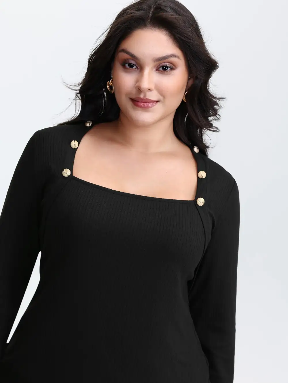 Supersoft Metallic Button Solid Knit Top