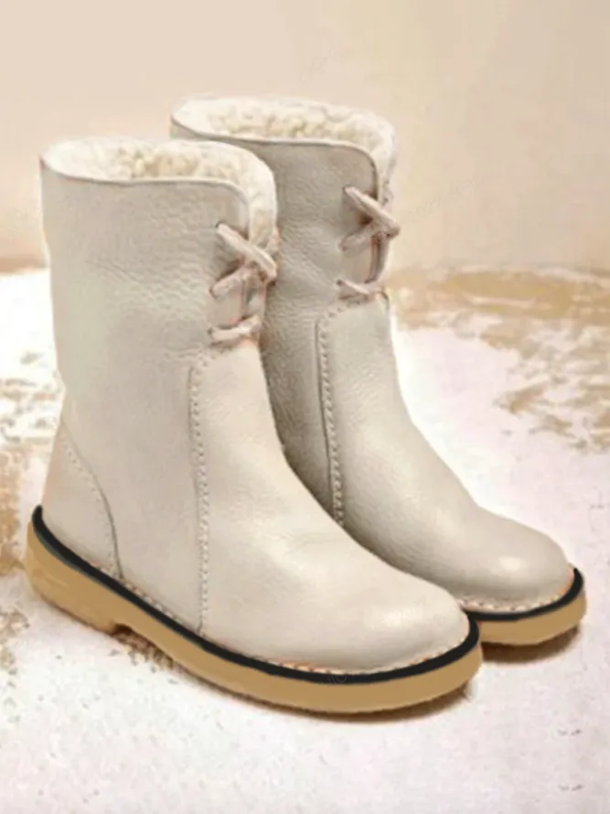 Women Casual PU Boots Full Waterproof Insulated Low Heel Winter Boots