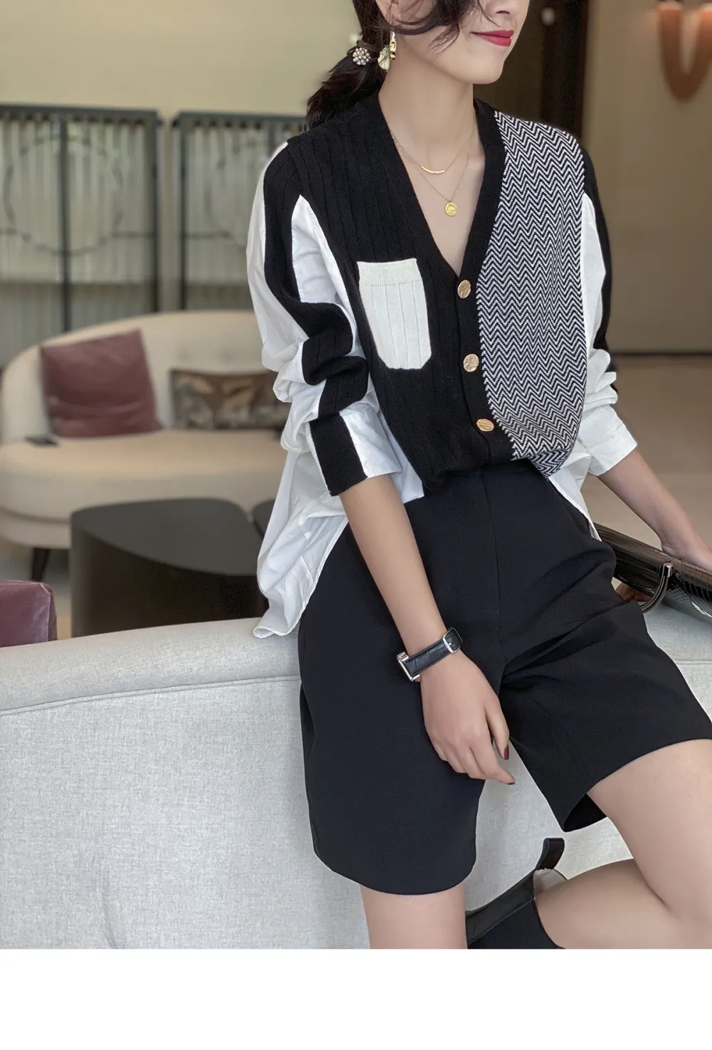 Irregular Shirt Stitching Elegant Cardigan
