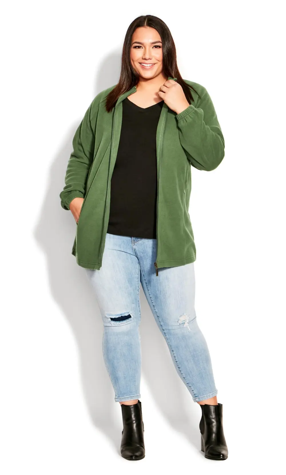 Evans Green Polar Fleece Zip Jacket