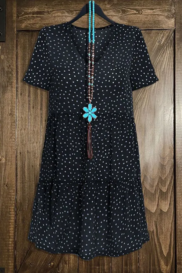 Casual Polka Dot Print V-Neck Ruffled Dress