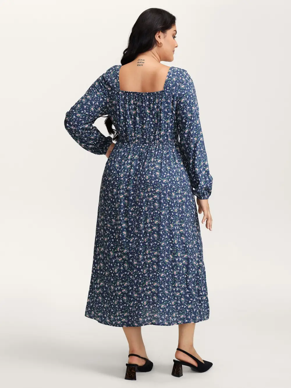 Floral Print Drawstring Bust-Ease Midi Dress