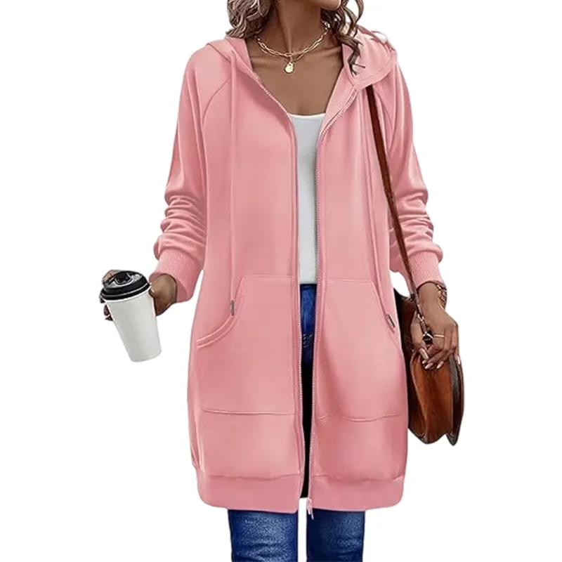 Women's casual cotton pullover with zipper and hood