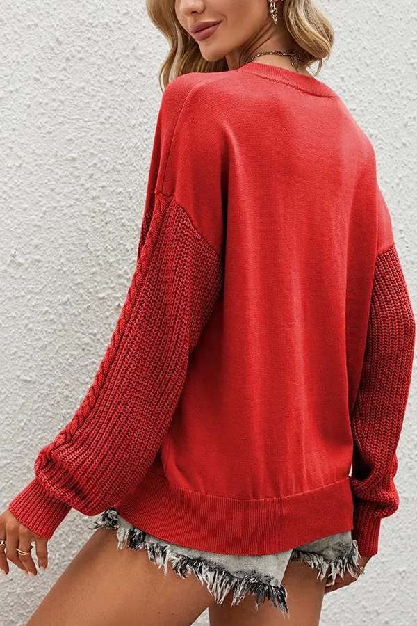 Solid Knitted Long Sleeve Crew Neck Sweater