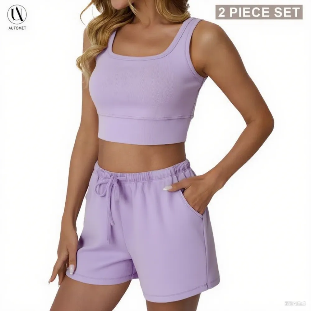 Women's Acid Wash Lounge Set – Tank Top & Shorts, Y2K Style, Easy Care No Detergent Needed