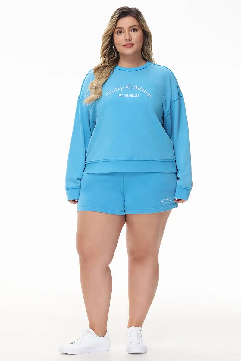 Plus-Size French Terry Embroidered Shorts