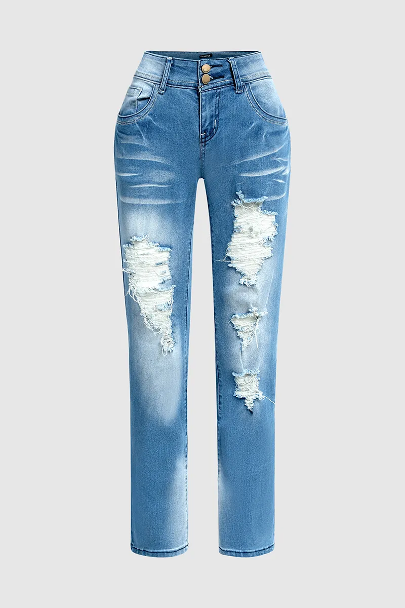 Distressed Low Waist Wash Bootcut Jeans