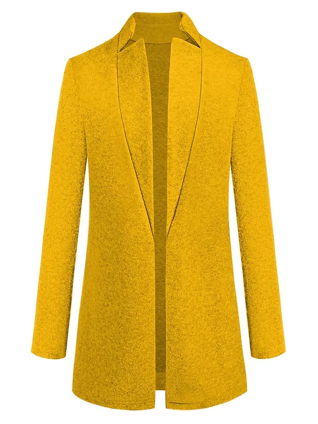 Women's Pea Coat Winter Coat Open Front Stand Collar Trench Coat Fall Warm Windproof Overcoat Christmas Jacket caramel colour