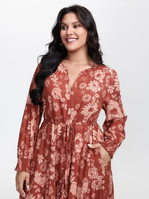 Floral Print Adjustable Waist-Tie Maxi Dress