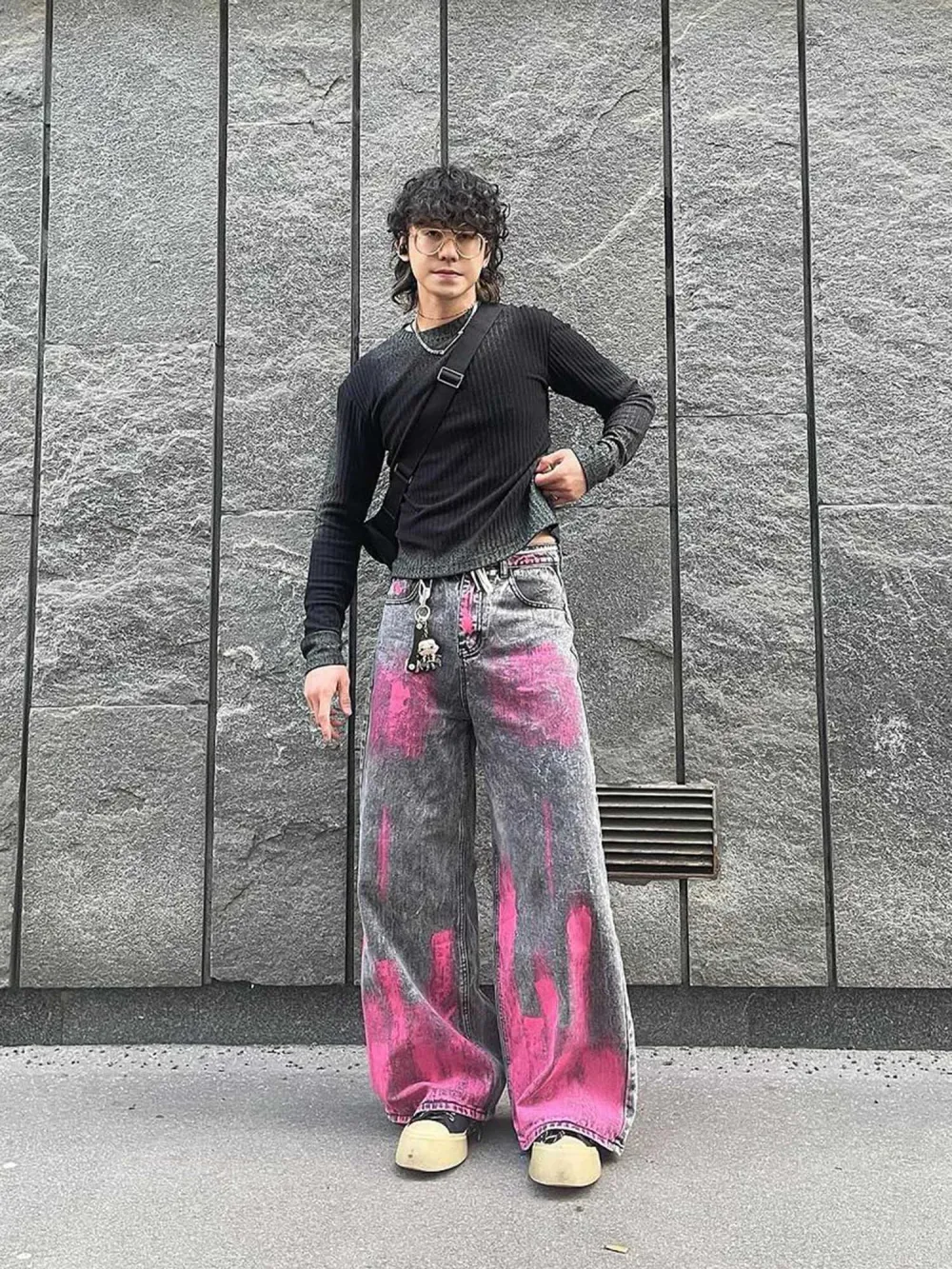 Graffiti Distressed Washed Baggy Jeans - 1886