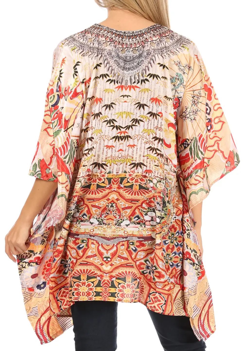 Women's Caftan Poncho Cover up V neck Top Lace up With Rhinestone