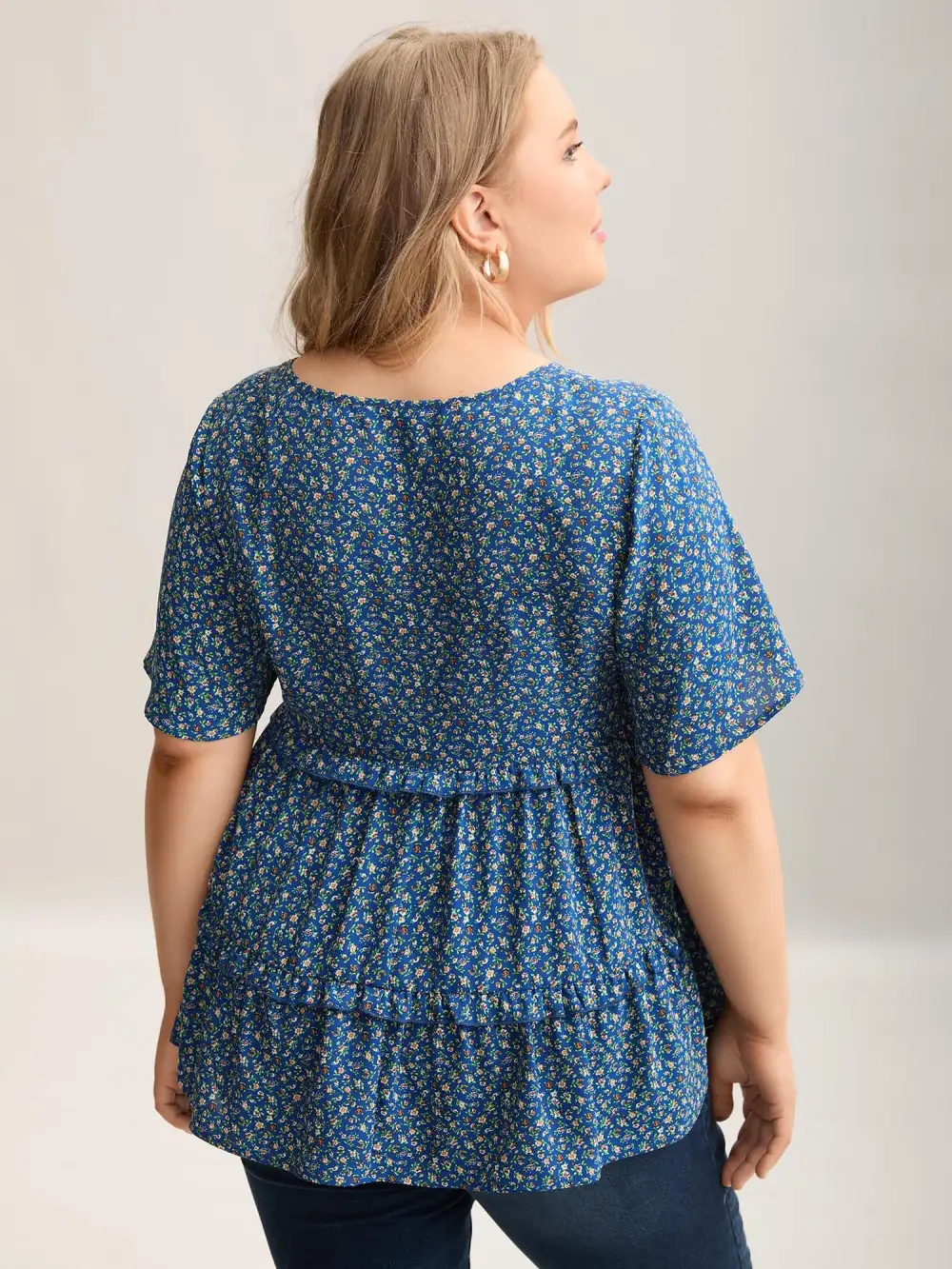 Ditsy Floral Print Ruffled Tiered Blouse