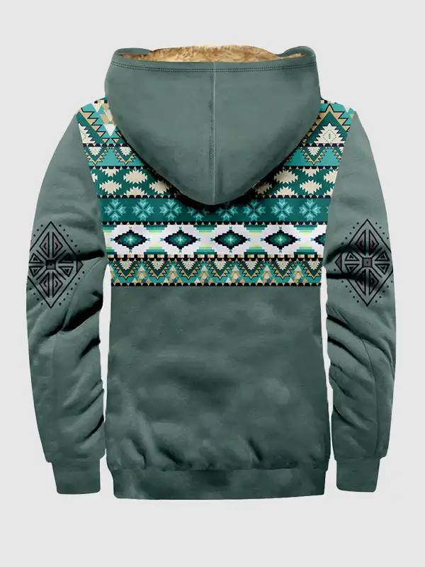 Men's Sherpa Fleece Full Zip Hoodie Vintage Jacket