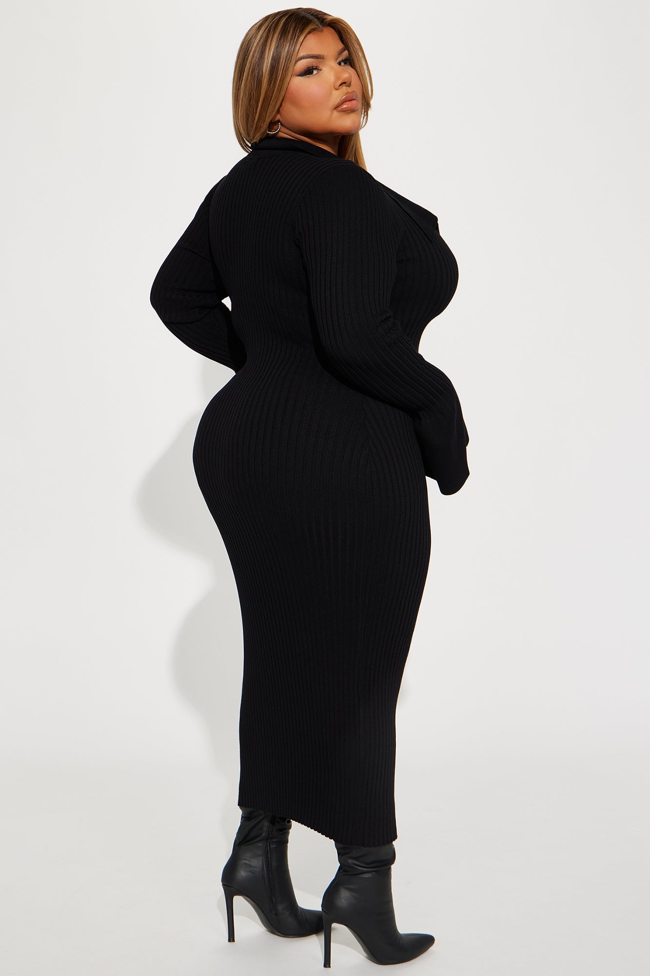 Fallon Sweater Midi Dress - Black