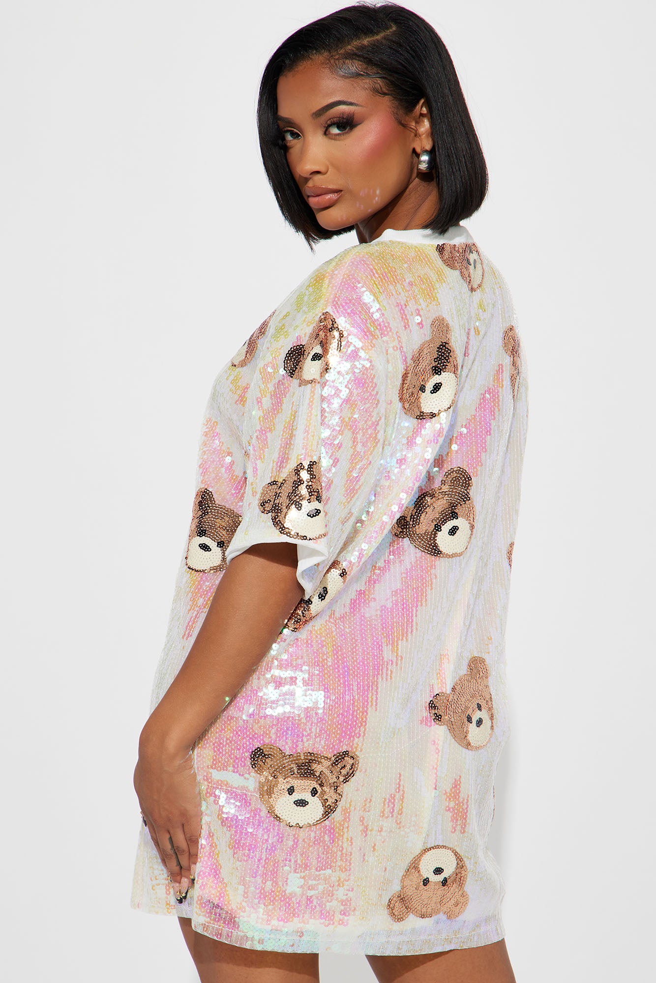 Teddy Sequin T-Shirt Dress - White