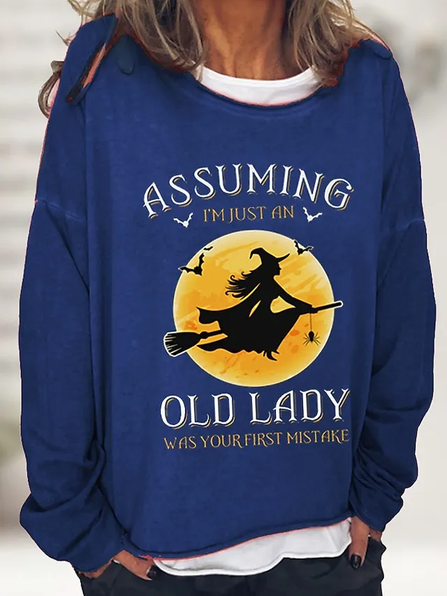 Women's Pullover Letter Halloween Casual Print Black Red Royal Blue Basic Casual Halloween Loose Fit Crewneck Long Sleeve Micro-elastic Spring Fall Fall & Winter