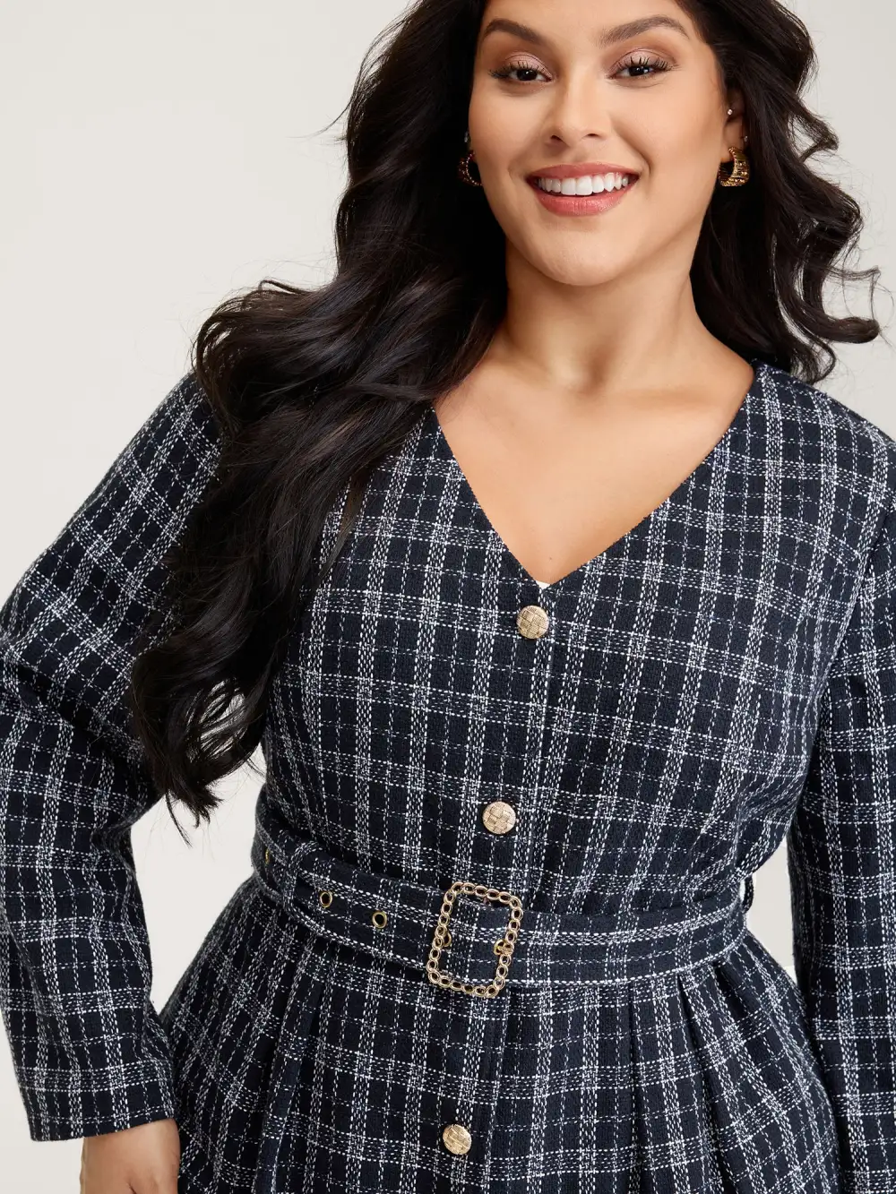 Tweed Pockets Belted Button Coat