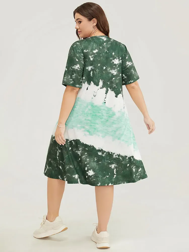 Tie Dye V Neck Pocket Midi Dress