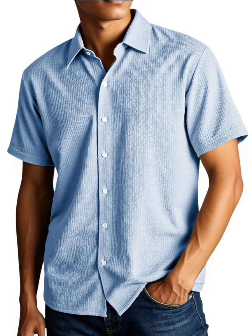 Men's Stylish And Comfortable Everyday Texture Fabric Short-sleeved Lapel Shirt