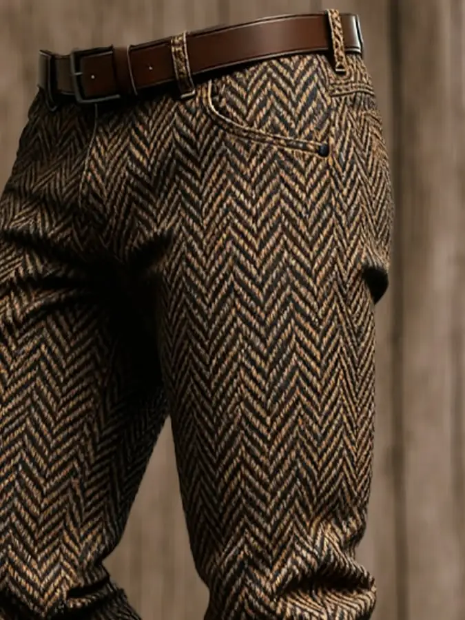 Men's Retro Outdoor Adventure Knee Pad Multifunctional Herringbone Fabric Design Work Pants