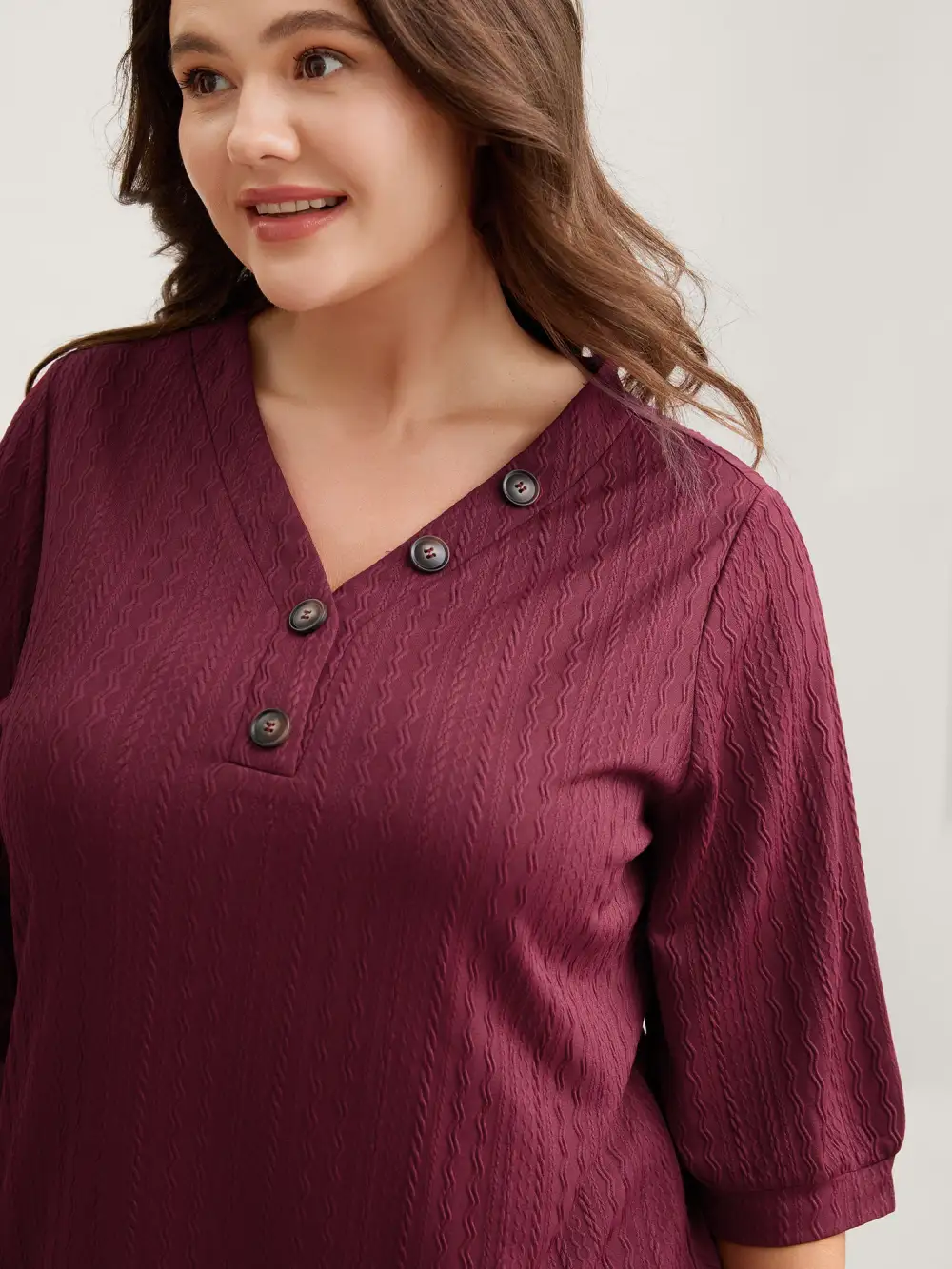 Plain Knit Texture Gathered Top