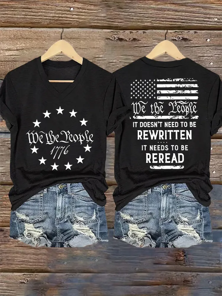 Women's We The People 1776 Print Short Sleeve Round Neck Cotton T-Shirt