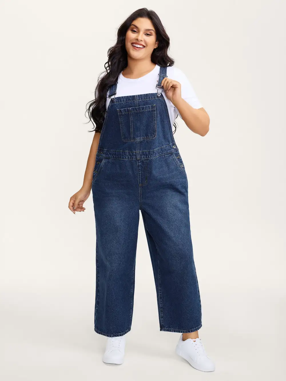 Cotton Relaxed-Fit Side Button Overall Denim Jumpsuit
