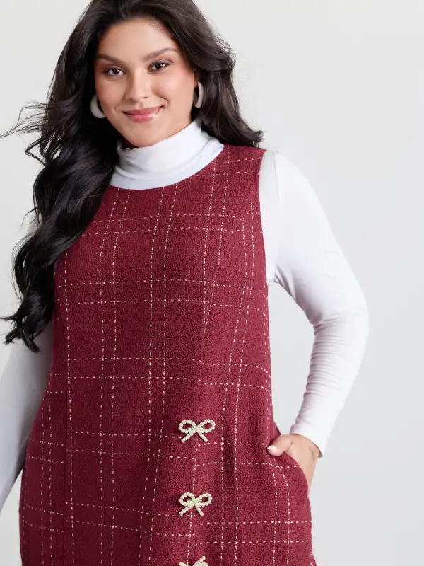 Tweed Metal Bows Knee-Length Dress