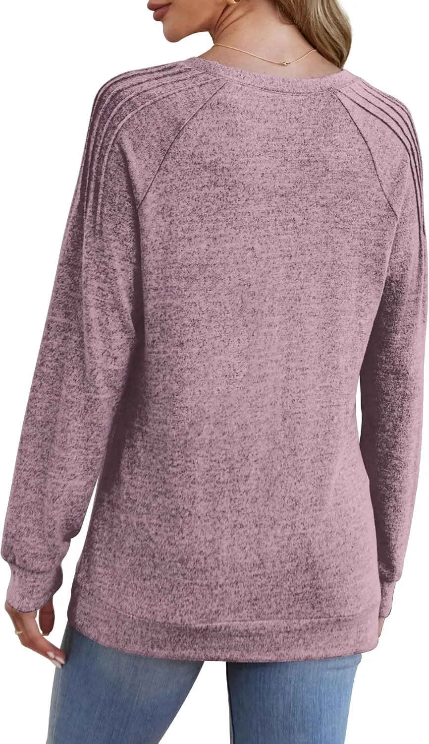 Sweatshirt for Women Crewneck Pleated Long Sleeve Shirts Tunic Tops Fashion 2024