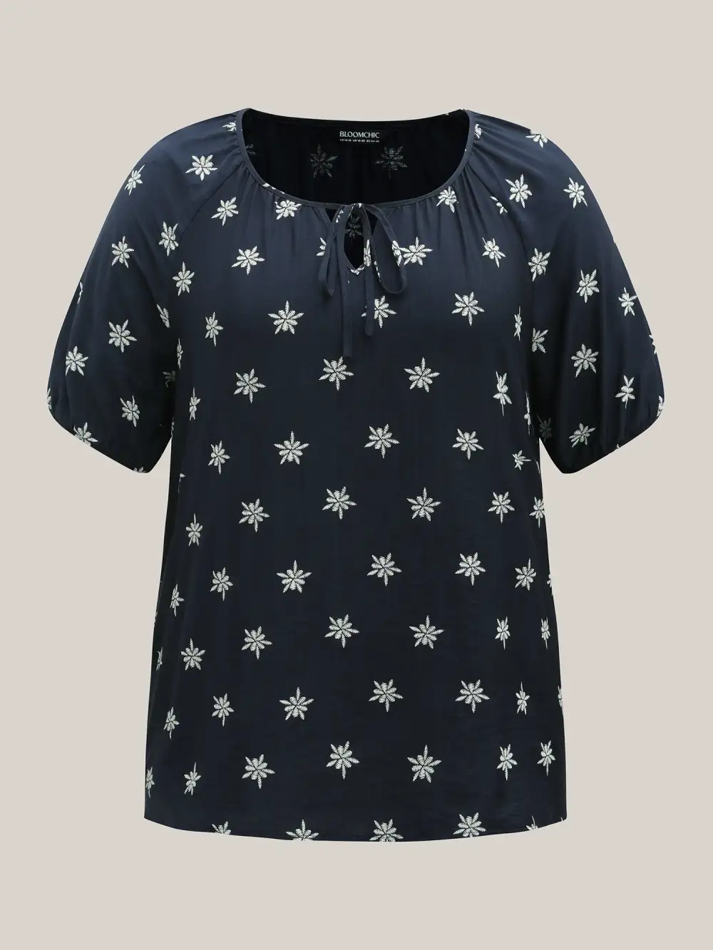 Boho Print Keyhole Pleated Blouse