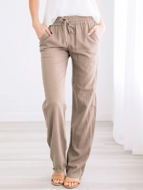 Florcoo Pockets Drawstring Solid Loose Casual Fall Pants(6 Colors)